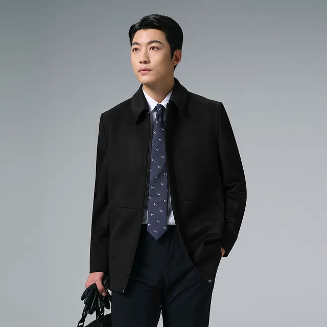 利郎 都市休闲翻领含绵羊毛保暖纯色质感冬季大衣 男款