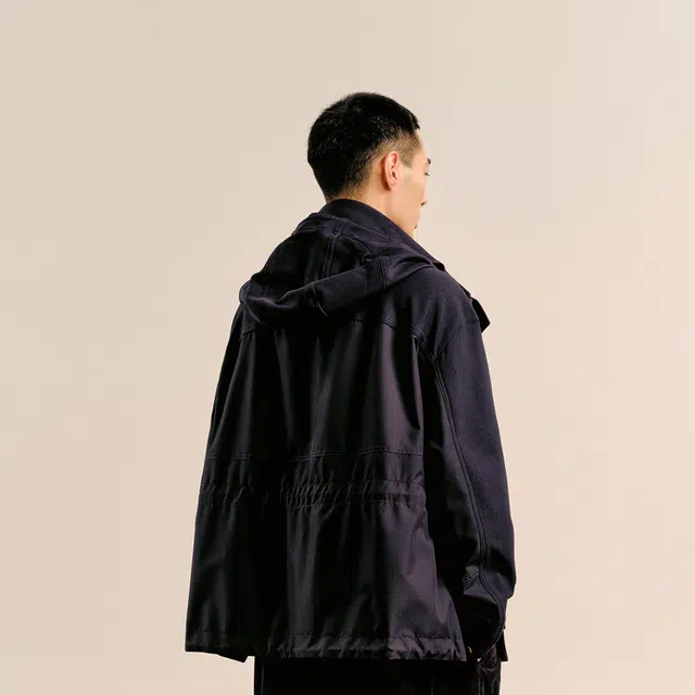 速写 时尚休闲连帽简约宽松长袖夹克外套 男款 黑藏青