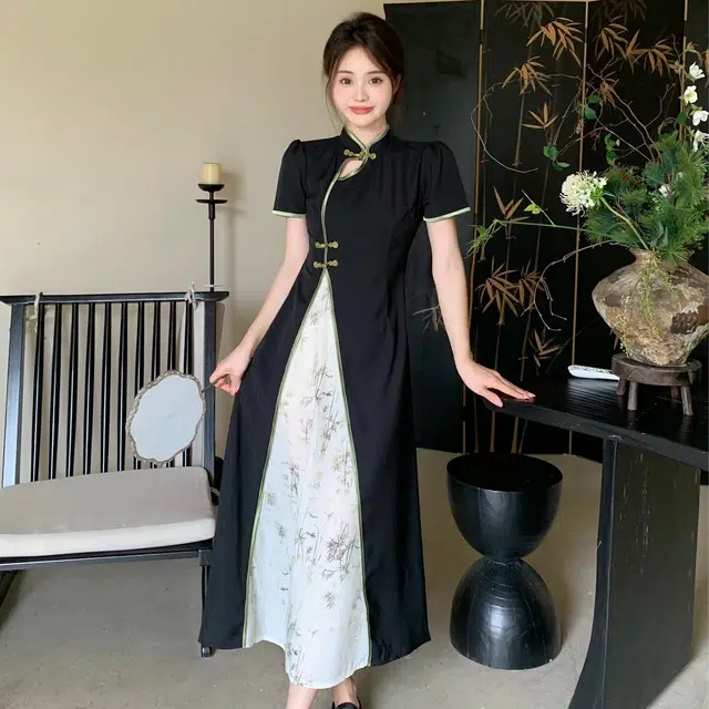 水中花 高级感时尚设计新中式国风短袖连衣裙 女款