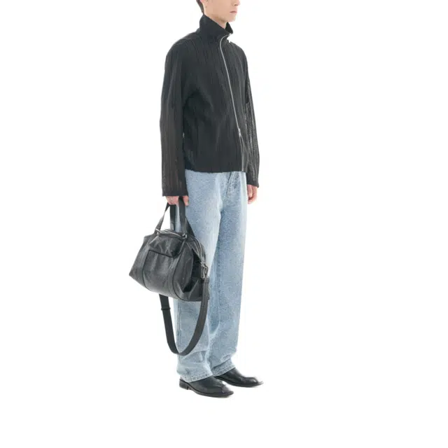BESLOW SEE-THROUGH JACQUARD HIGH NECK ZIP-UP