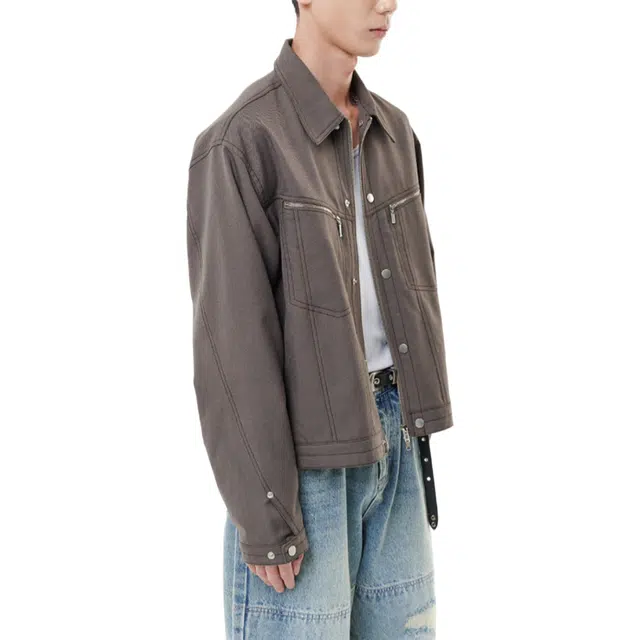 BESLOW SNAP ZIP-UP SHORT TRUCKER JACKET