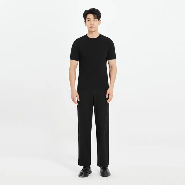 利郎 都市休闲保暖绵羊毛短袖打底衫圆领纯色简约毛衣 男款