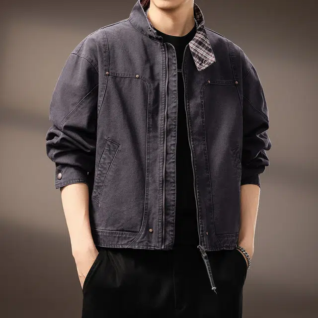 贵色  美式飞行员拼接短款立领棒球服 男女同款