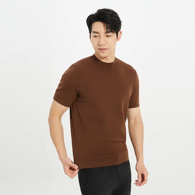利郎 都市休闲绵羊毛保暖短袖打底衫纯色毛衣 男款