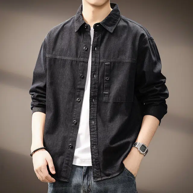 贵色 美式复古城市机能风炒砂工装牛仔潮流时尚百搭日常出行穿搭休闲长袖衬衫 男女同款