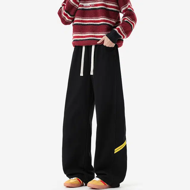 马员外 春秋季长裤子条纹直筒宽松简约潮流百搭牛仔裤 男款