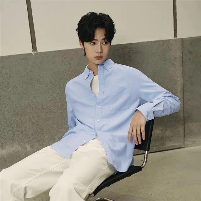 佐丹奴 韩国款纯棉牛津纺单口袋梭织休闲长袖衬衫 男款