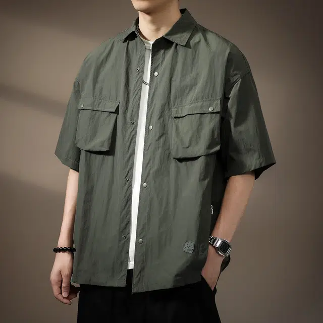 贵色 痞帅潮牌简约上衣薄复古出行游玩短袖衬衫 男女同款