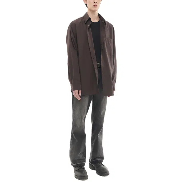 BESLOW LOOSE FIT CREASE COTTON SHIRTS DARK
