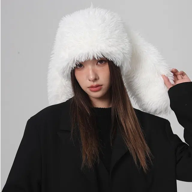 恩僾德 甜美可爱兔子小众百搭耳朵帽子显脸小加厚保暖防寒个性护耳包头帽 聚酯纤维 绒线帽 男女同款情侣款