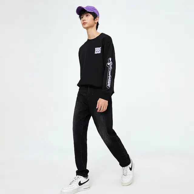 美特斯邦威 纯色简约宽松直筒休闲牛仔裤 男款