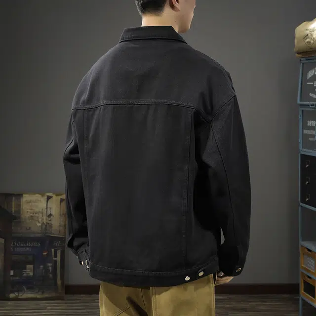 前进牛 美式休闲复古潮牌通勤风夹克长袖宽松休闲翻领工装外痞帅衬衣男牛仔外套 男款