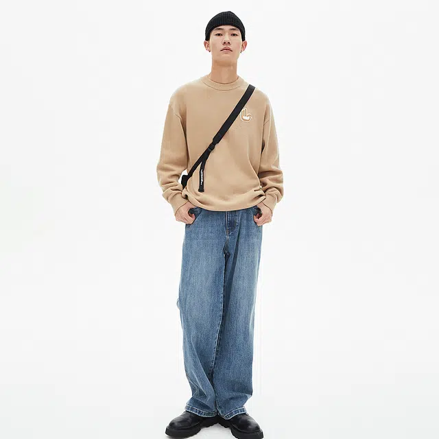 美特斯邦威 圆领时尚印花针织套头长袖毛衣 男款