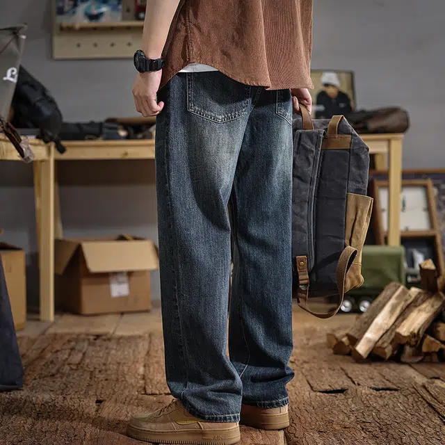 遨宇 美式经典复古潮流潮牌水洗极简风宽松直筒大码垂感休闲户外百搭长裤潮牛仔裤 男款