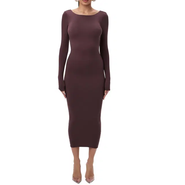 NAKED WARDROBE Open Back Midi Dress Sculpted StreetwearNW
