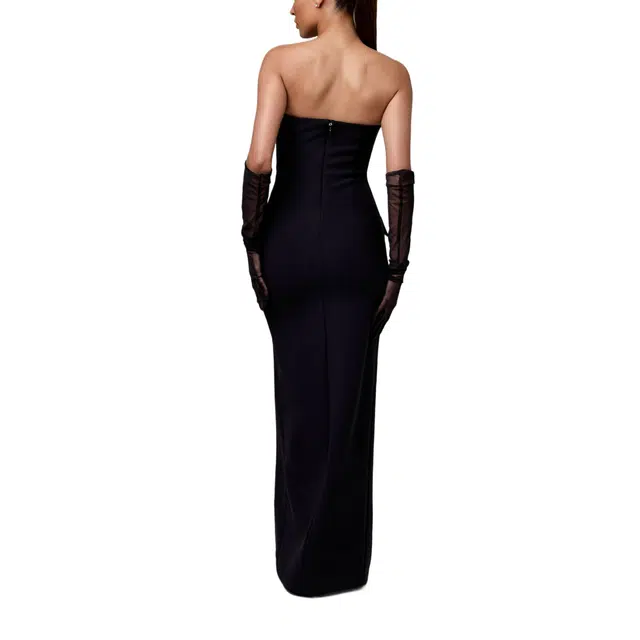 NAKED WARDROBE Strapless High Slit Gown