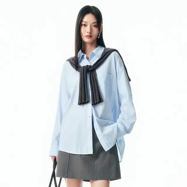 太平鸟 宽松简约撞色条纹解构设计百搭衬衫 女款