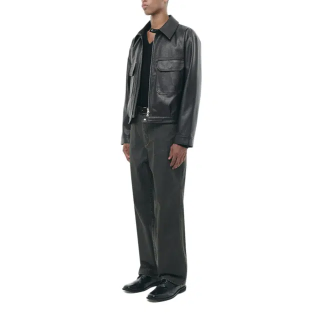 BESLOW VEGAN LEATHER MILITARY ZIP- UP JACKET