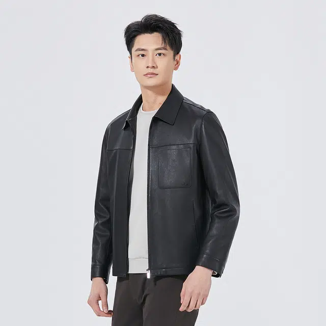 利郎 商务翻领高端品质经典皮衣 男款
