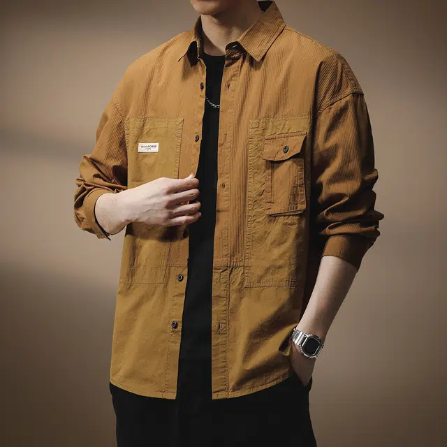 贵色 时尚百搭休闲垂感慵懒大码衬衣外套高端美式经典复古拼接立体裁剪工艺长袖衬衫 男女同款