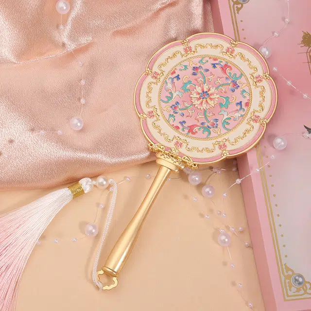 未来枫情 原创 宝相花古风国潮浮雕手持金属化妆镜文创随身镜 无 高级感