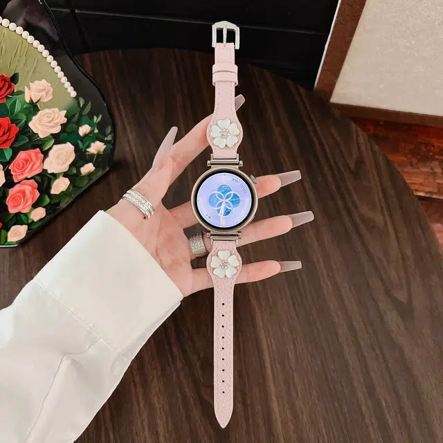 卫欣 华为荣耀适用 手表表带 牛皮材质 时尚牛皮拼五瓣花表带男女通用
