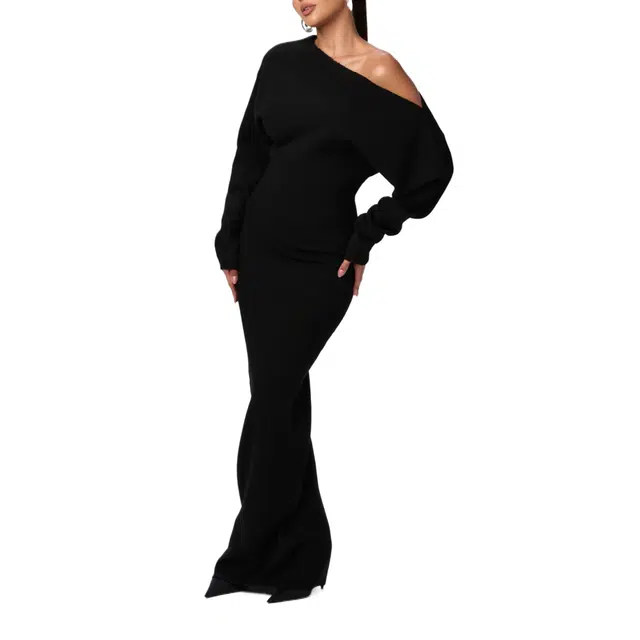 NAKED WARDROBE Off-Shoulder Sweater Maxi Dress Knits