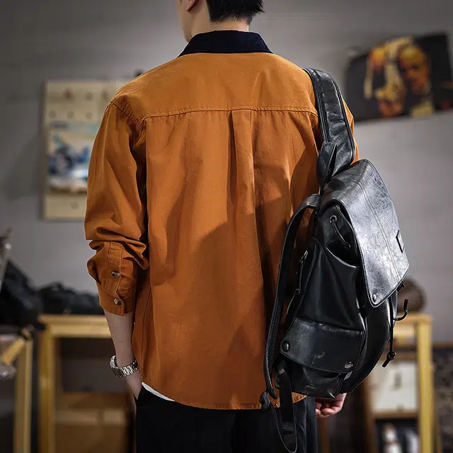 遨宇 高端美拉德撞色宽松潮牌长袖衬衫 男女同款