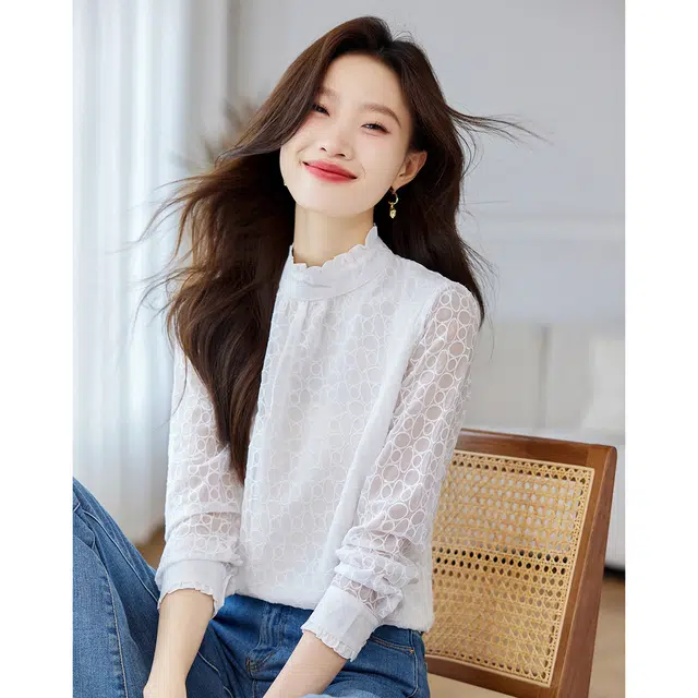 爱依莲 春秋季 纯色舒适百搭时尚立领长袖衬衫 女款 白色
