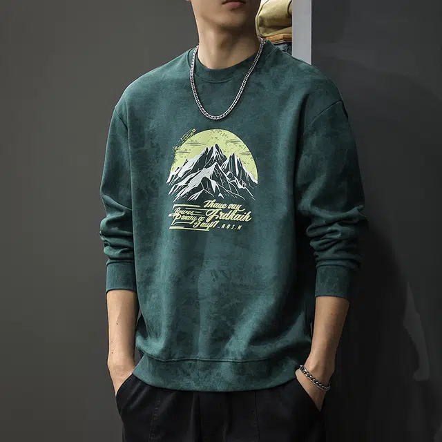 前进牛 秋冬美式复古经典潮流重磅扎染极简风水洗男士潮牌印花长袖宽松休闲户外百搭卫衣 男款