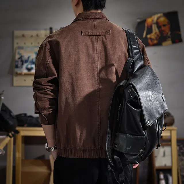 遨宇 美式休闲复古潮牌拼接痞帅工装极简风宽松百搭肌理感户外百搭外套夹克 男款
