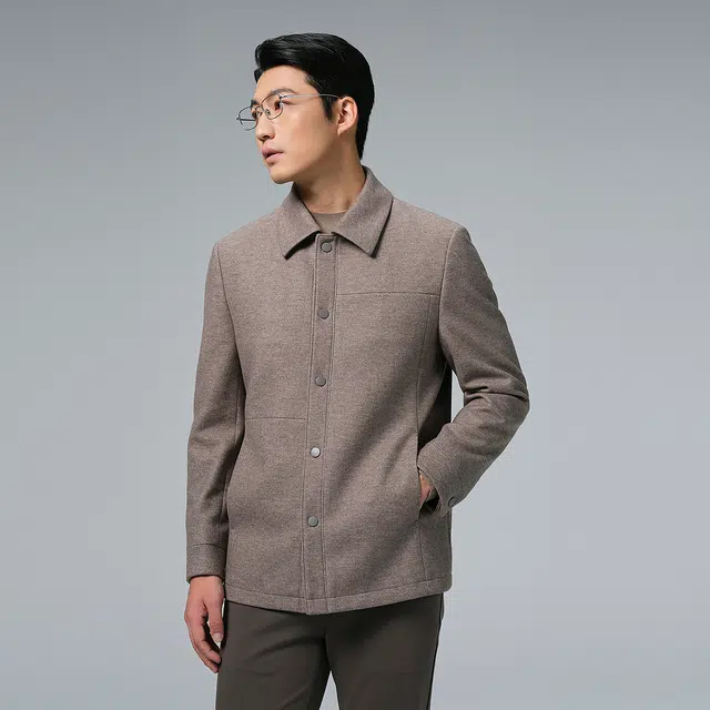 利郎 都市休闲翻领纯色绵羊毛混纺保暖冬季大衣 男款