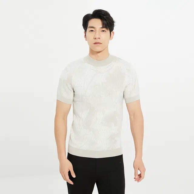 利郎 都市休闲提花半高领时尚潮流短袖打底衫秋季毛衣 男款