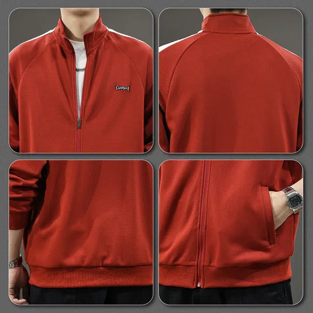 前进牛 美式经典复古潮牌学院风拼色条纹立领运动秋季潮流休闲户外百搭宽松拉链卫衣 男款