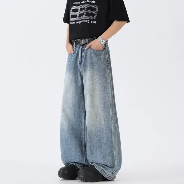 海尔斯 简约时尚舒适百搭水洗复古弯刀牛仔裤 男女同款