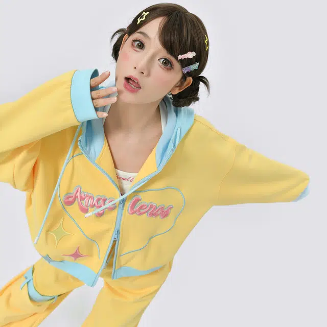 森女部落 原创多巴胺元气活力黄休闲连帽闺蜜装甜美帽衫卫衣 女款