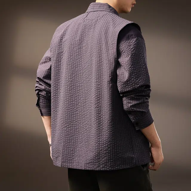 贵色 美式设计感撞色拼接格子长袖衬衫 男女同款