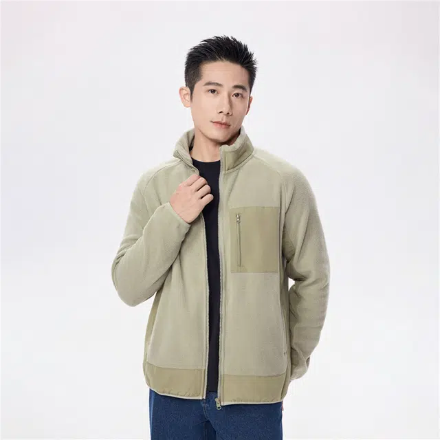 佐丹奴 摇粒绒外套抓绒开衫拼接立领插肩夹克 男款