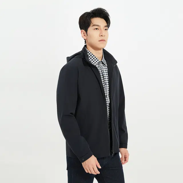 利郎 商务连帽夹薄棉休闲纯色质感简约秋季风衣 男款