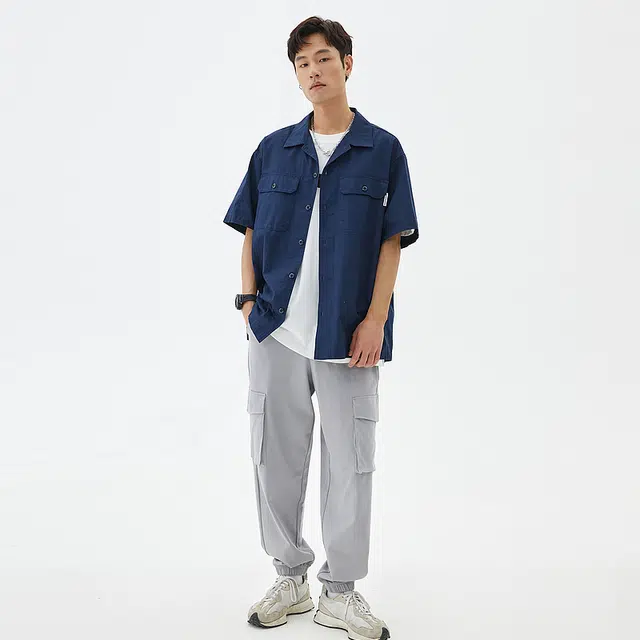 美特斯邦威 国潮工装百搭宽松迷彩纯棉短袖衬衫 男款