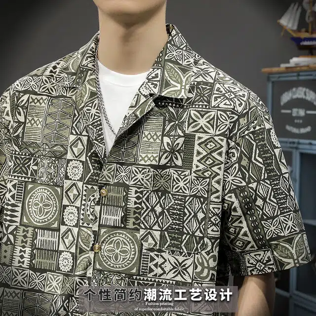 前进牛 美式休闲户外度假宽松百搭短袖衬衫 男女同款