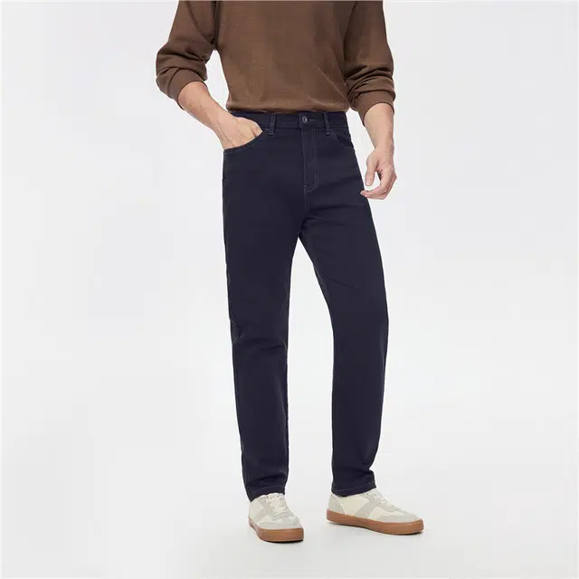 佐丹奴 内抓绒绣标五袋款中腰长裤牛仔裤 男款