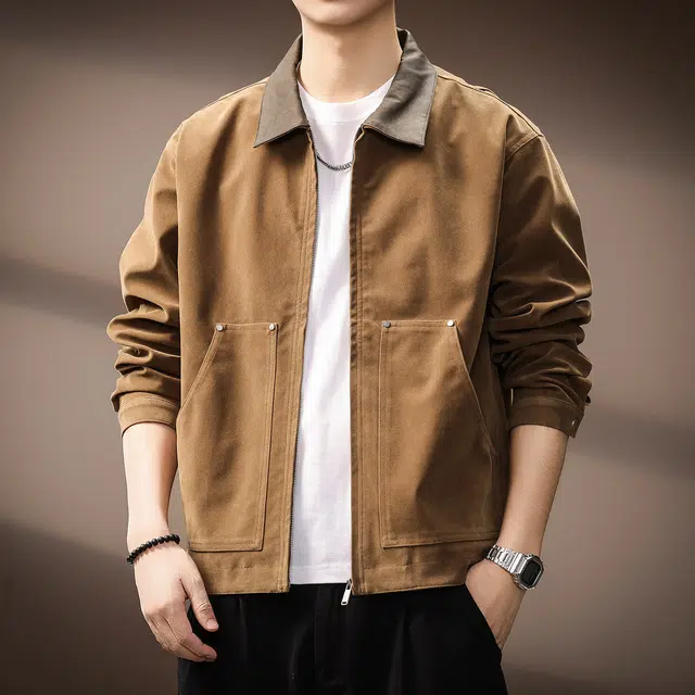 贵色 秋季 翻领植绒复古美式夹克外套 宽松 男女同款