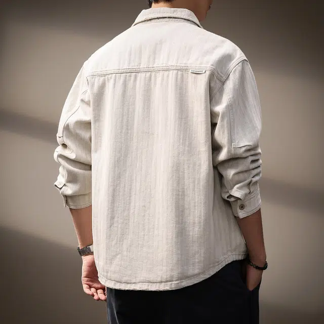 贵色 透气美式复古工装风水洗做旧长袖户外出行经典百搭拼接口袋设计休闲翻领上衣衬衫 男女同款