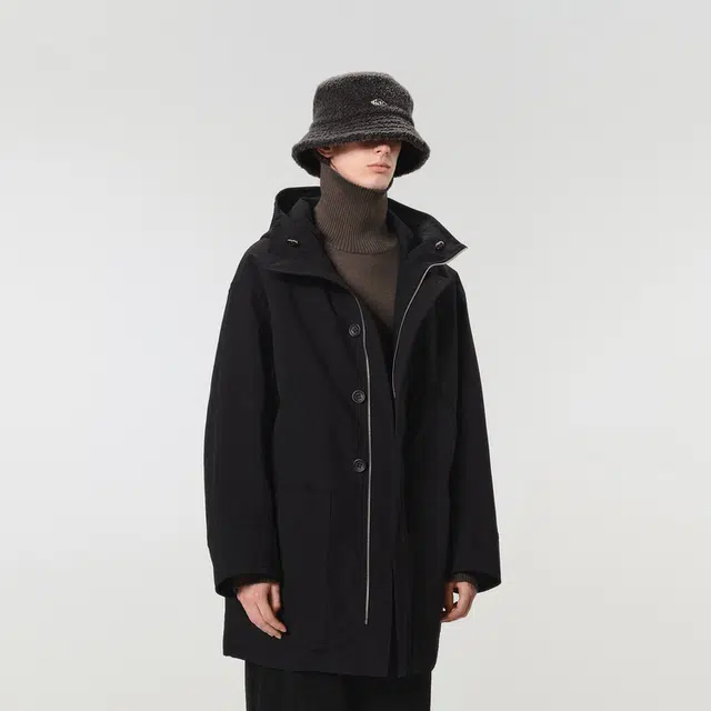 速写 羽绒服宽松连帽中长款外套时尚设计街头潮 男女同款