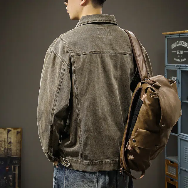 前进牛 美式休闲经典复古潮牌高街痞帅重磅复古水洗纯棉潮流嘻哈街头宽松大码拼接休闲工装牛仔外套 男款