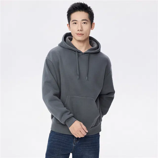 佐丹奴 加绒连帽袋鼠兜套头针织卫衣 男款