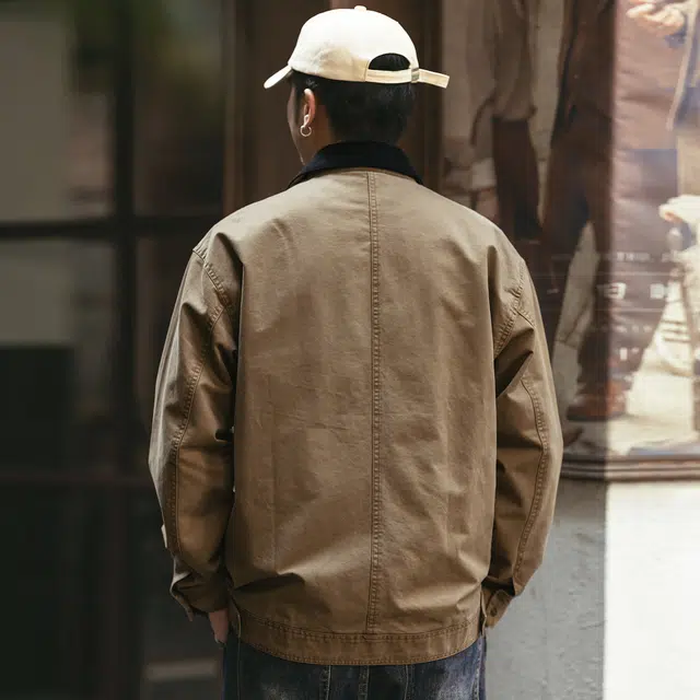 格蓝鹿 春季 休闲复古个性百搭时尚翻领合身适中常规耐磨落肩拉链长袖夹克外套 男女同款 卡其