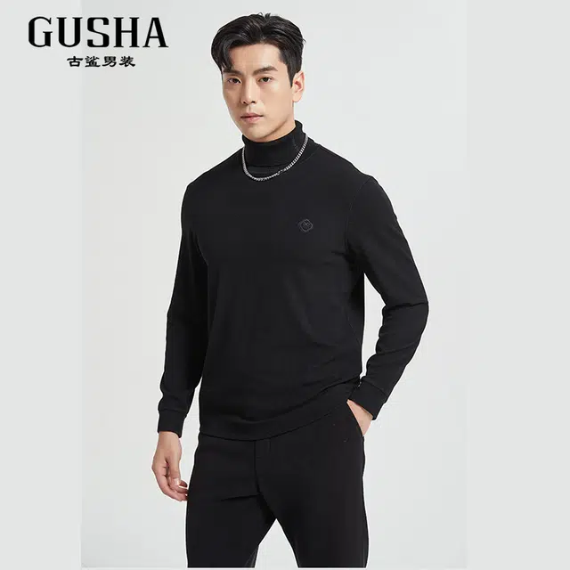 古鲨 时尚天丝高领内搭长袖卫衣 男款
