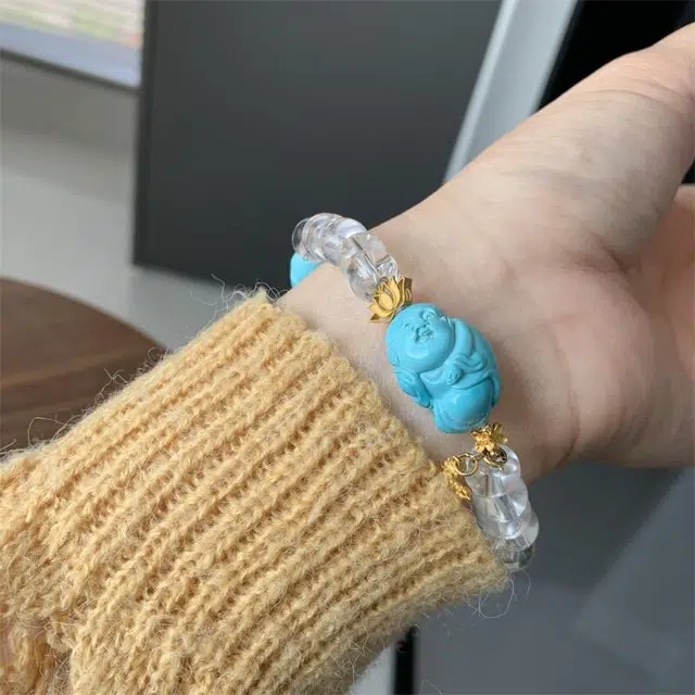 灵运宝 转运招财湖北原矿高瓷小沙弥大肠无油一物一图无油无水 绿松石 名贵玉石手链 男女同款情侣款